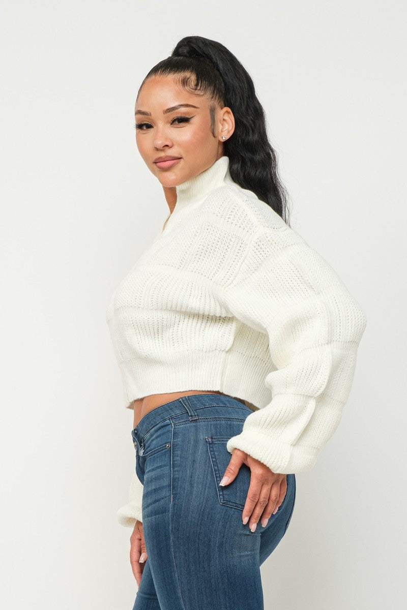 Cream Color Full Front Zipper Sweater | Tigbuls Variety