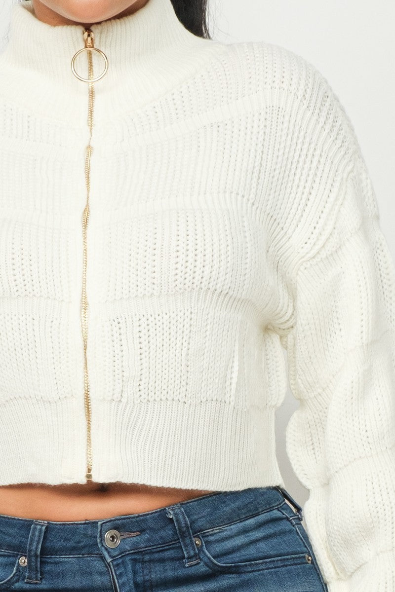 Cream Color Full Front Zipper Sweater | Tigbuls Variety