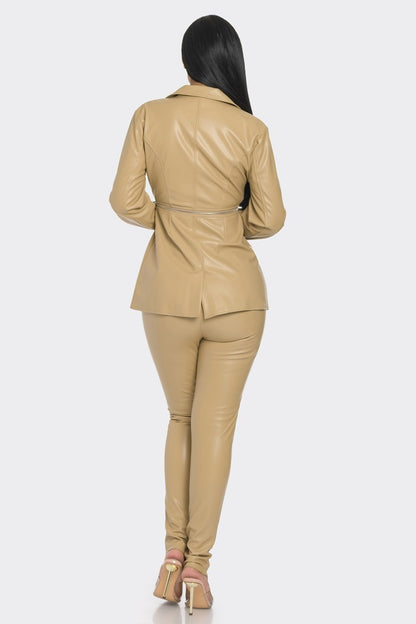 Pu Leather Zipper Pant Set in Beige | Tigbuls Variety Fashion