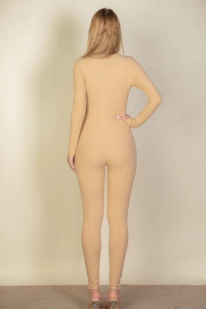 Ribbed Scoop Neck Long Sleeve Jumpsuit - Tigbuls Variety Fashion