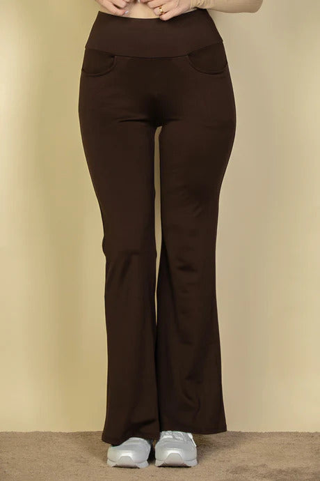 Brown High Waisted Front Pocket Flare Pants - Tigbuls Variety Fashion