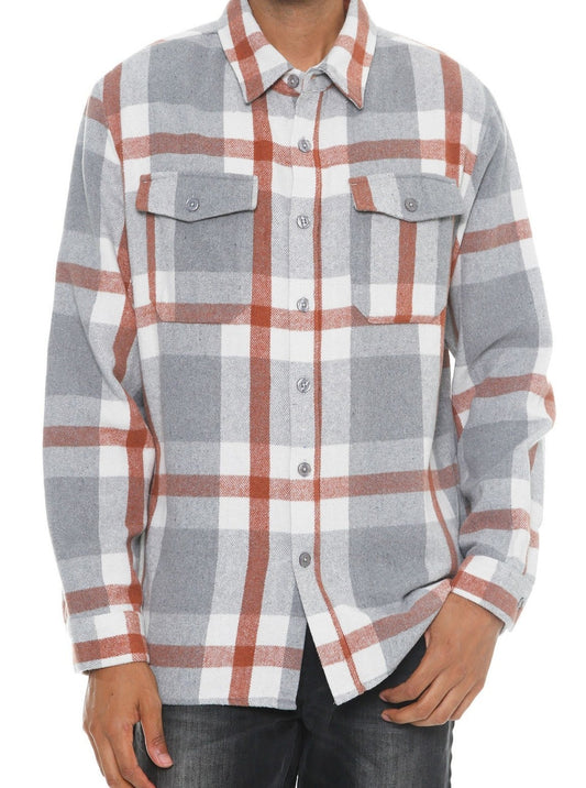 Men's Grey/Rust Plaid Soft Flannel Shirt | Tigbuls Variety Fashion