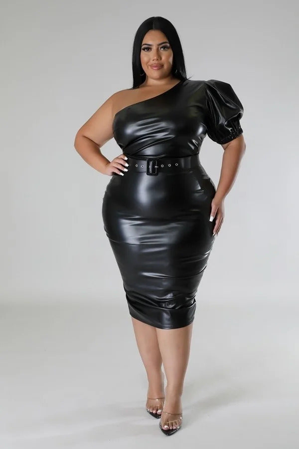 Black Faux Leather Semi-stretch Dress - Tigbuls Variety Fashion