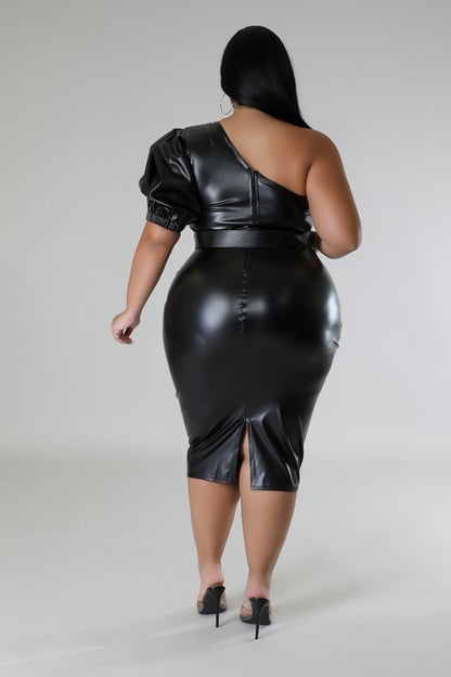 Black Faux Leather Semi-stretch Dress - Tigbuls Variety Fashion
