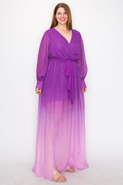 Magenta Long Sleeve Chiffon Maxi Dress - Tigbuls Variety Fashion