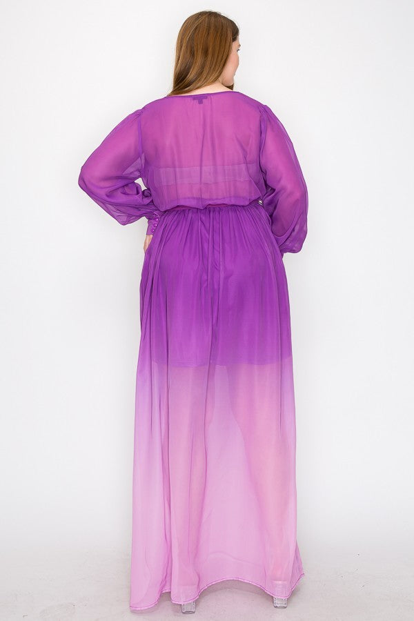 Magenta Long Sleeve Chiffon Maxi Dress - Tigbuls Variety Fashion