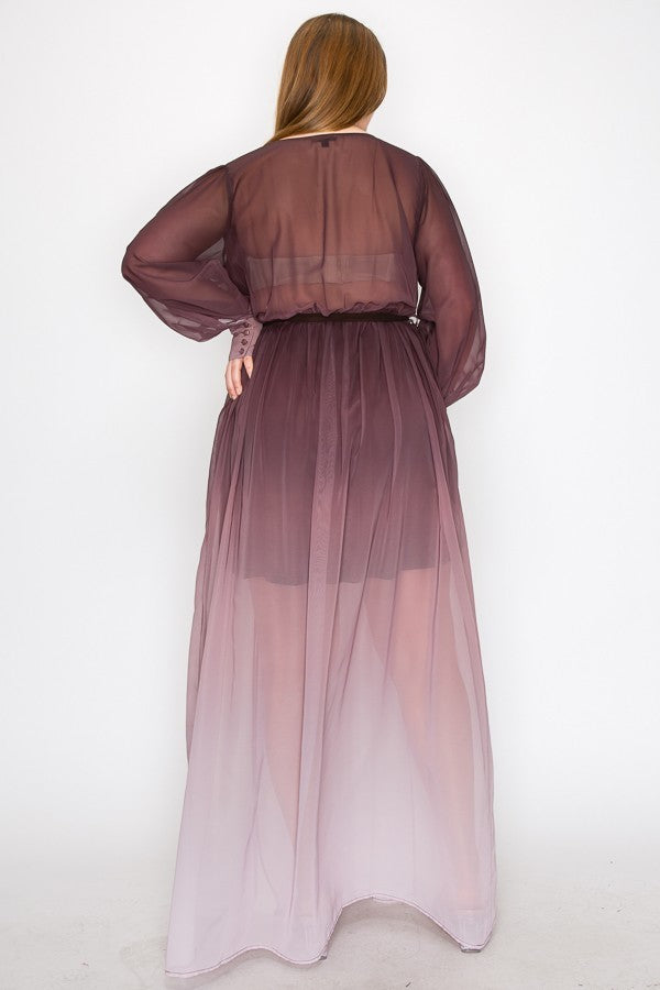 Brown Long Sleeve Chiffon Maxi Dress | Tigbuls Variety Fashion