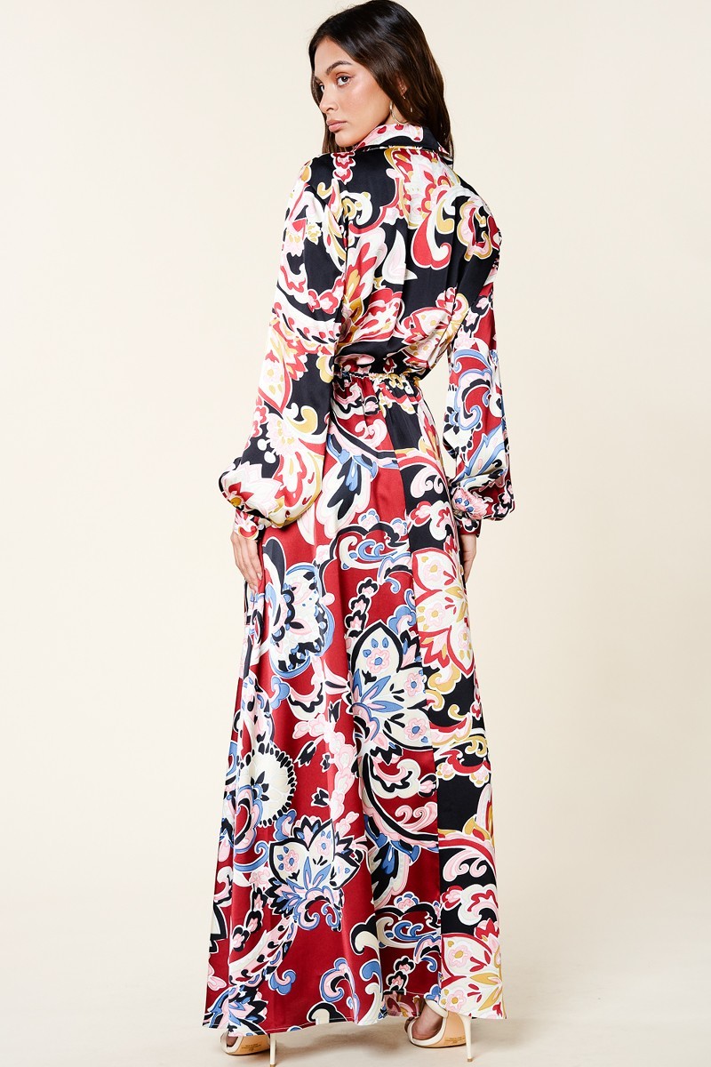 Color Block Printed V Neck Dress - Tigbuls Variety Fashion