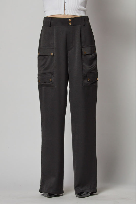 Satin Cargo Pocket Wide Leg Pants - Tigbuls Variety Fashion