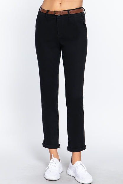 Juniors Cotton-span Twill Belted Pants - Tigbuls Variety Fashion