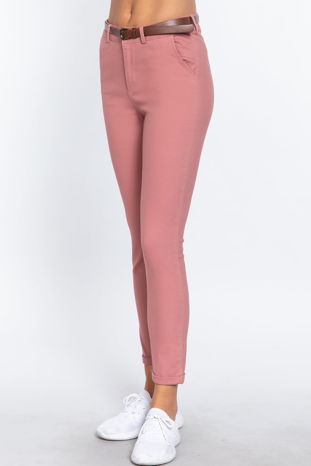 Juniors Cotton-span Twill Belted Pants - Tigbuls Variety Fashion