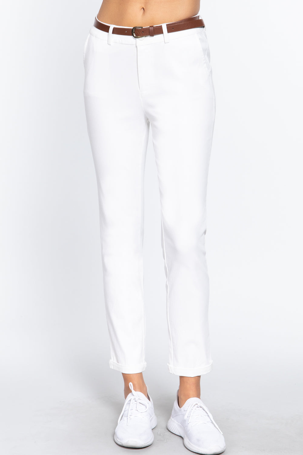 Cotton-span Twill Belted Long Pants - Tigbuls Variety Fashion