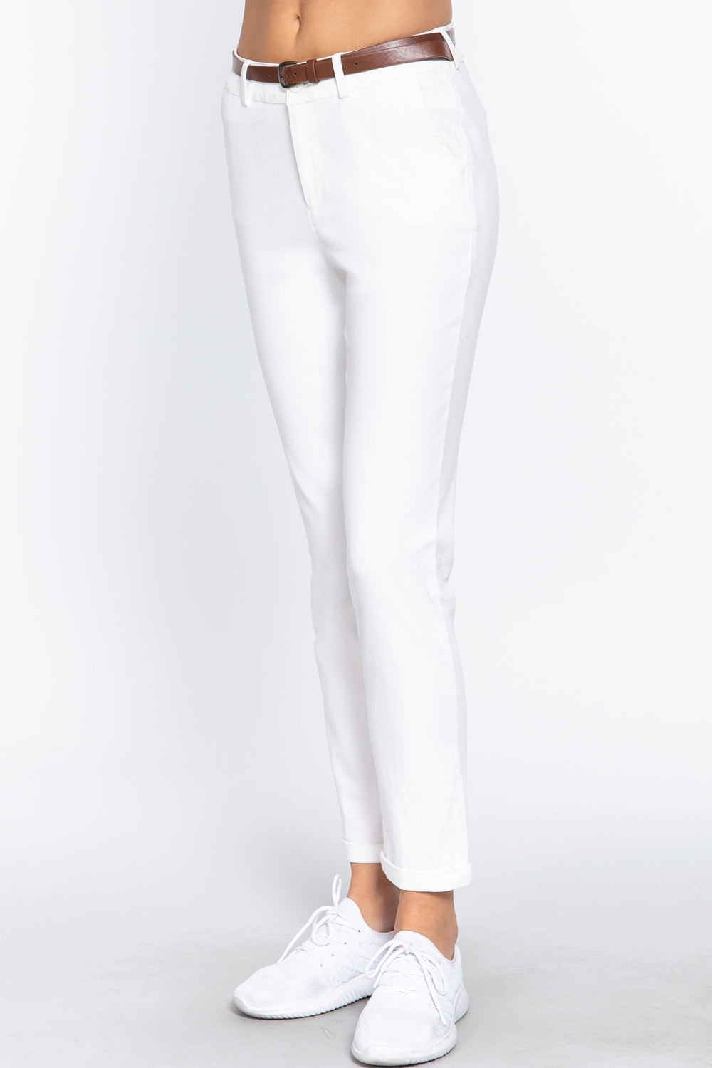 Cotton-span Twill Belted Long Pants - Tigbuls Variety Fashion