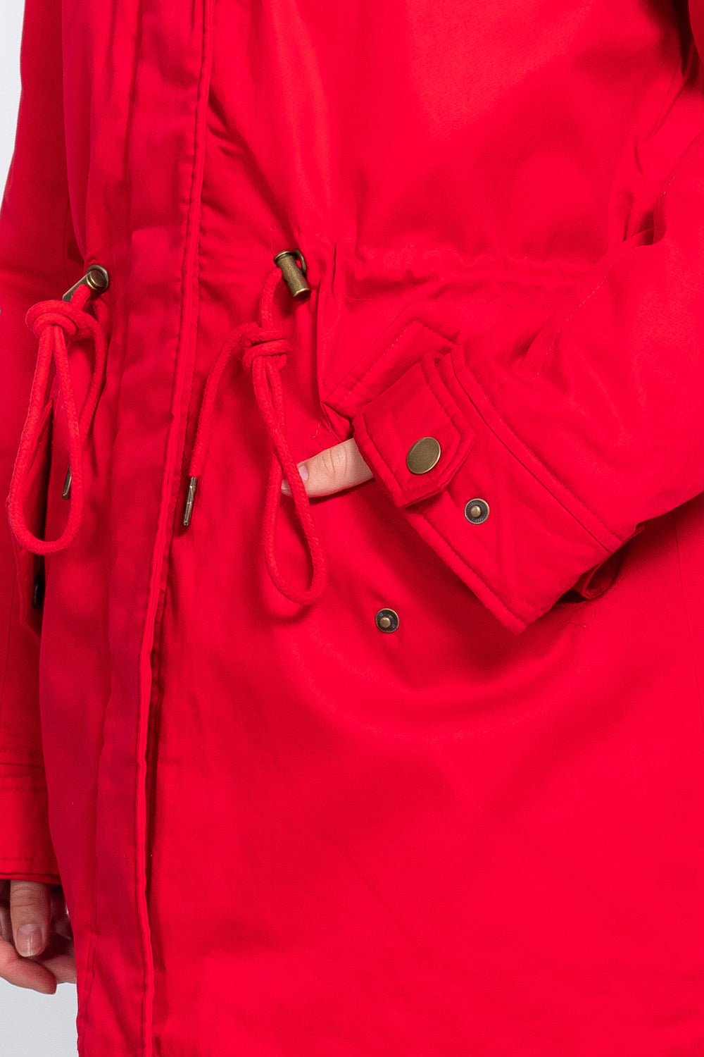 Red Fleece Lined Fur Hoodie Utility Jacket - Tigbuls Variety Fashion