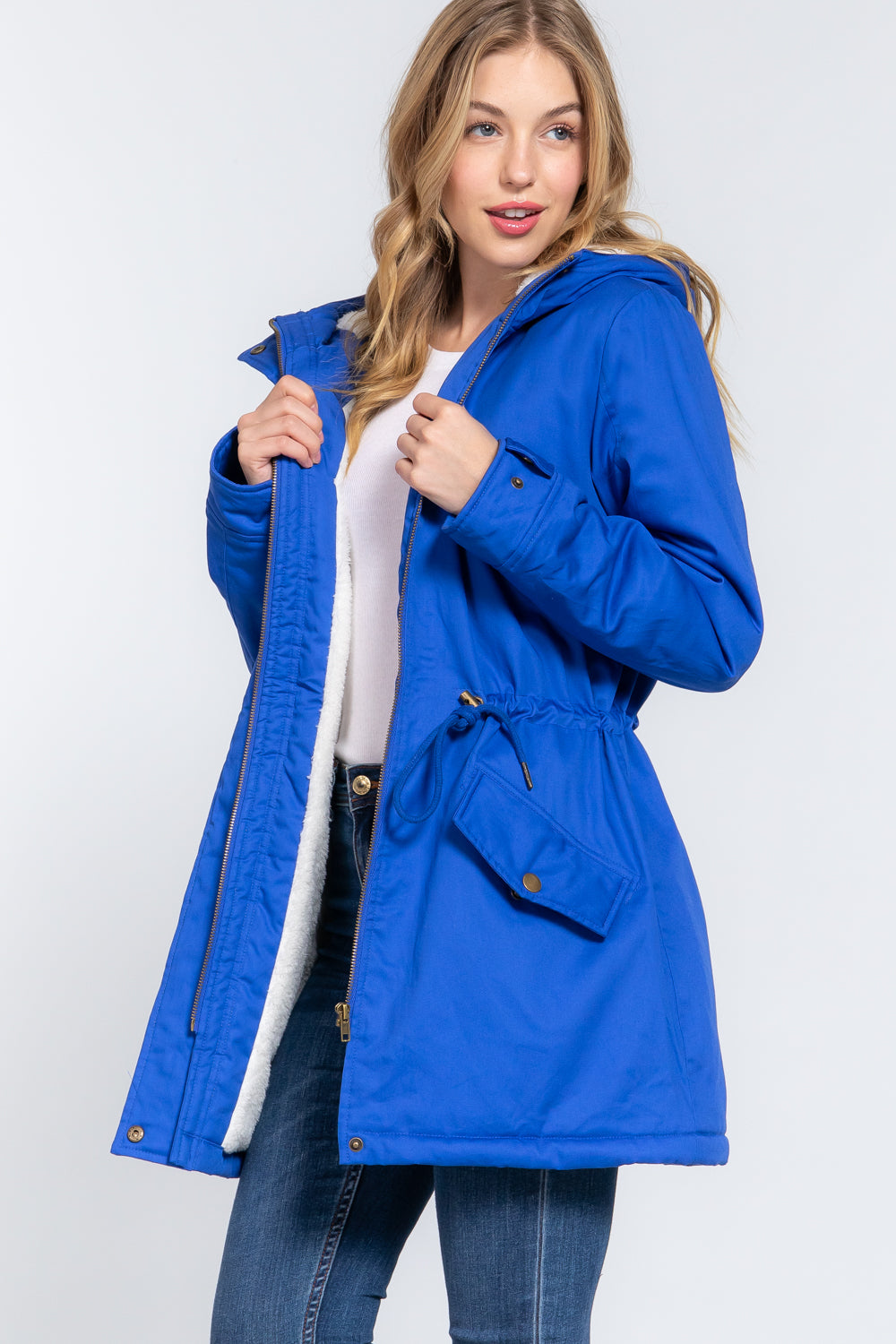 Fleece Lined Fur Hoodie Utility Jacket - Tigbuls Variety Fashion