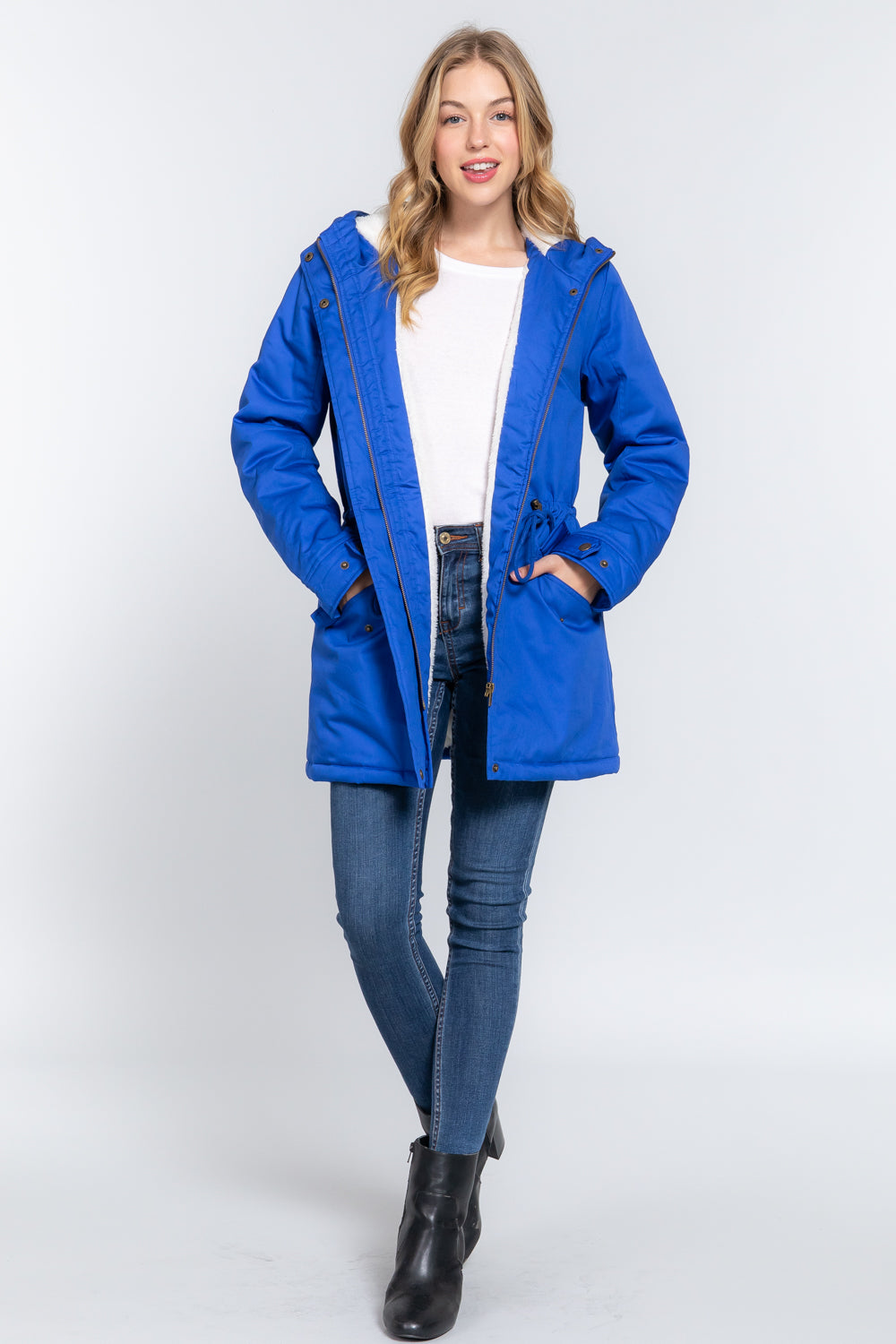 Fleece Lined Fur Hoodie Utility Jacket - Tigbuls Variety Fashion