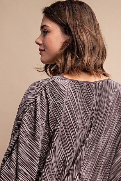 Satin Pleated Drawstring Top With Snap Button - Tigbuls Variety Fashion