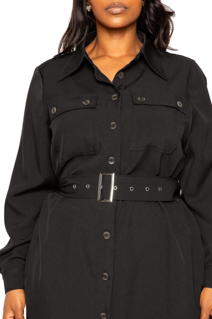 Satin Effect Belted Jacket Dress - Tigbuls Variety Fashion