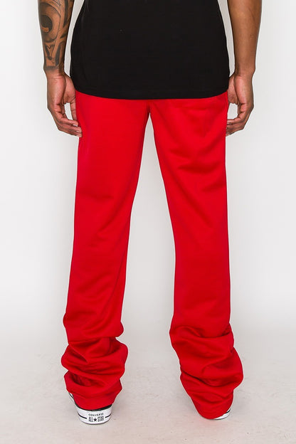 Solid Flare Stacked Track Pants, Red - Tigbuls Variety Fashion
