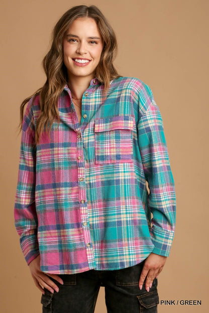 Mixed Plaid Button Down Flannel - Tigbuls Variety Fashion