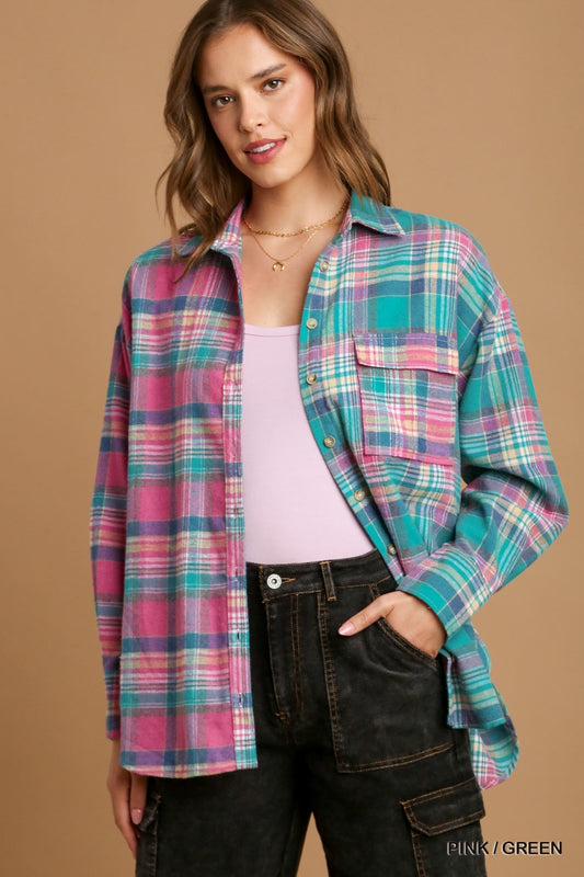 Mixed Plaid Button Down Flannel - Tigbuls Variety Fashion