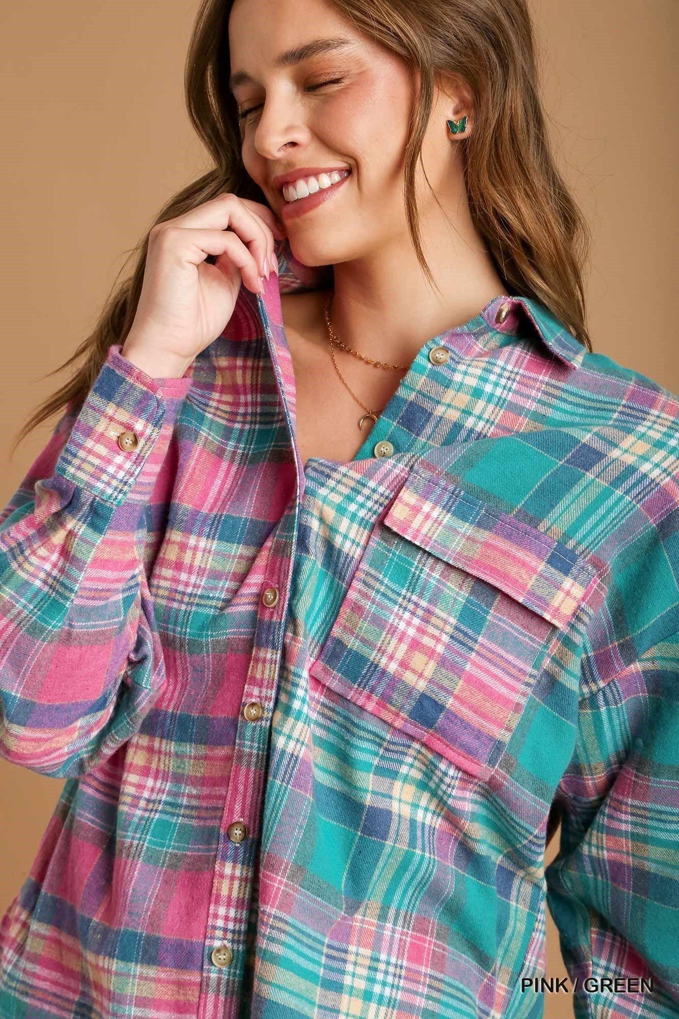 Mixed Plaid Button Down Flannel - Tigbuls Variety Fashion