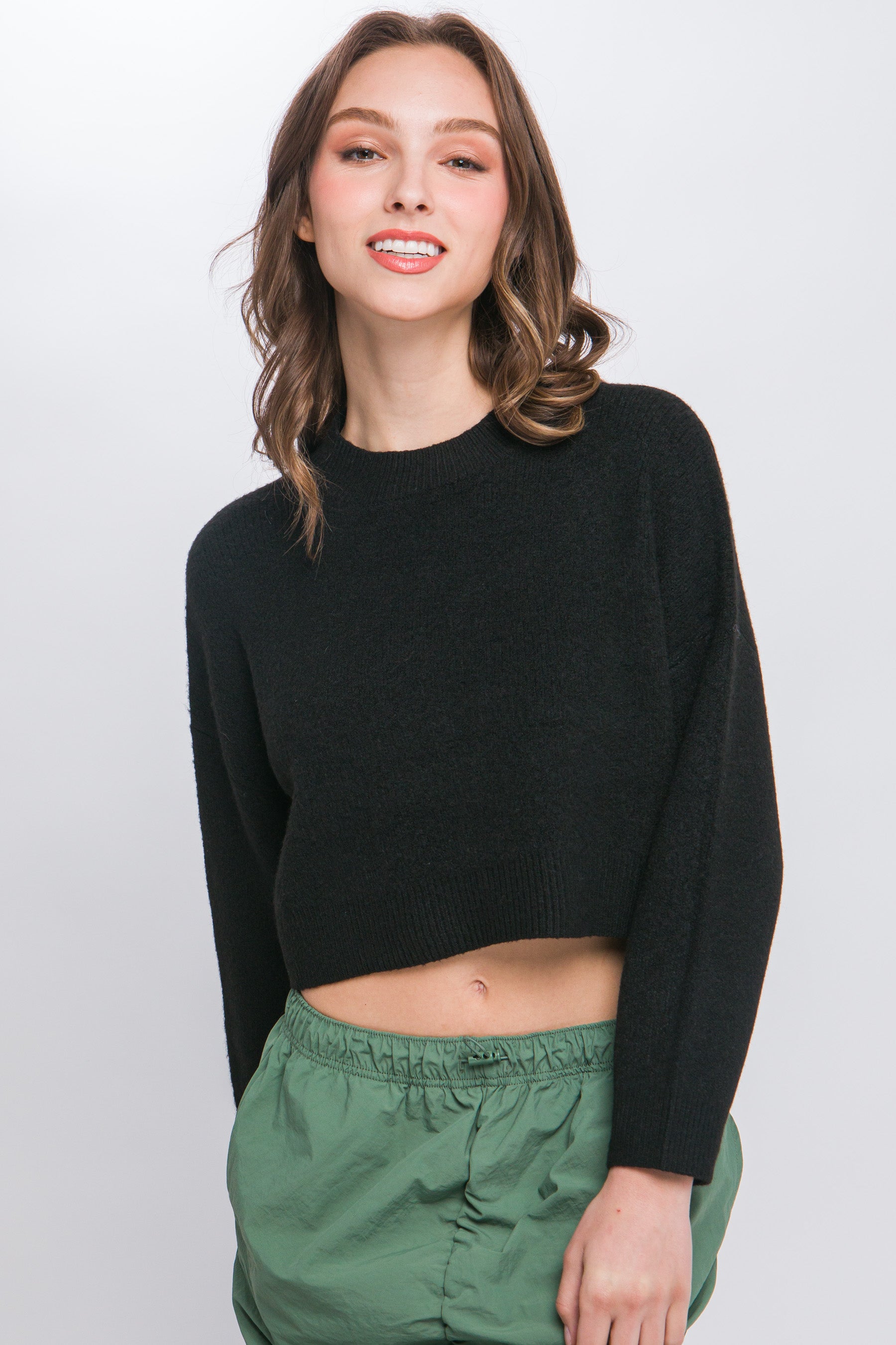 Wool Blend Cropped Sweater Top - Tigbuls Variety Fashion