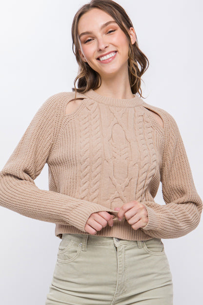 Knit Pullover Sweater With Cold Shoulder Detail - Tigbuls Variety Fashion