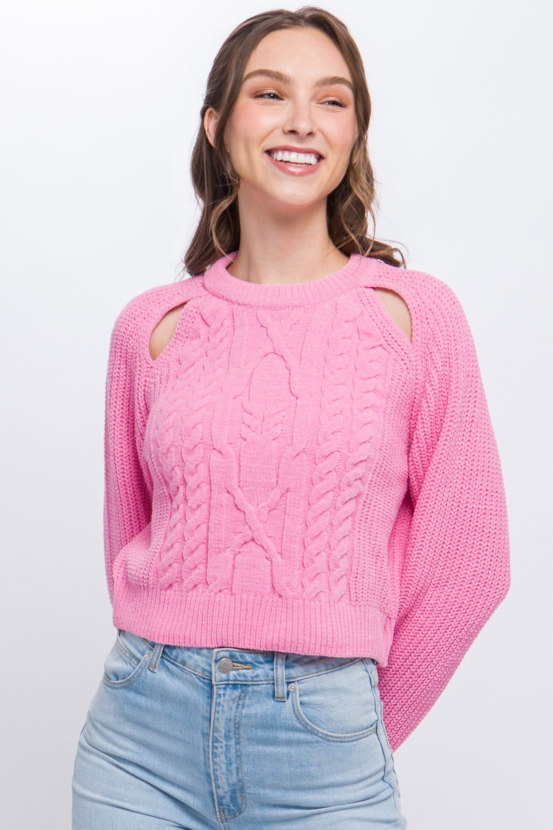 Knit Pullover Sweater With Cold Shoulder Detail - Tigbuls Variety Fashion