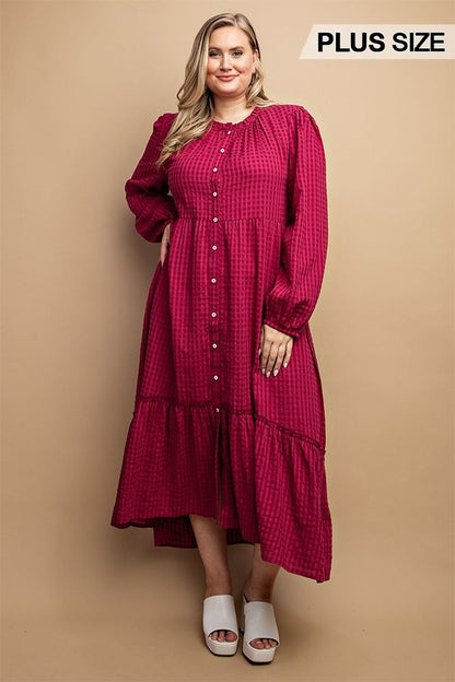 Plaid Button Down Hi - Low Hem Maxi Dress - Tigbuls Variety Fashion
