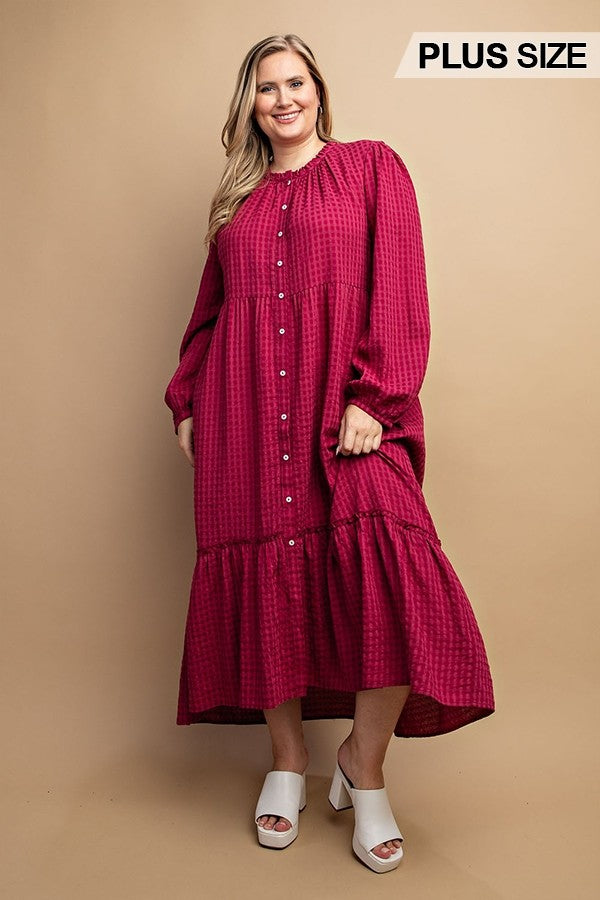Plaid Button Down Hi - Low Hem Maxi Dress - Tigbuls Variety Fashion