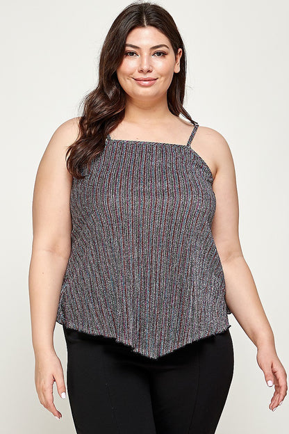 Metallic Stripe Handkerchief Plus Size Top - Tigbuls Variety Fashion