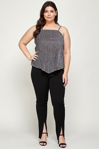 Metallic Stripe Handkerchief Plus Size Top - Tigbuls Variety Fashion