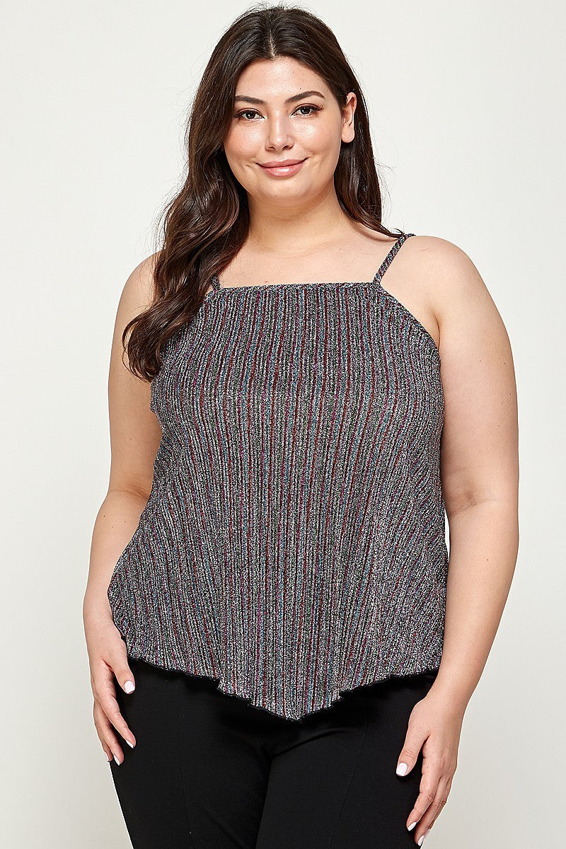 Metallic Stripe Handkerchief Plus Size Top - Tigbuls Variety Fashion