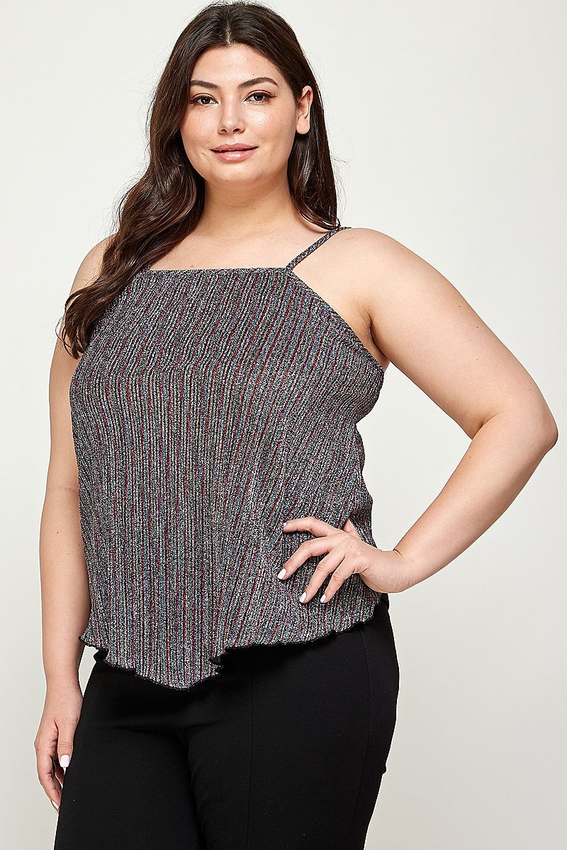 Metallic Stripe Handkerchief Plus Size Top - Tigbuls Variety Fashion