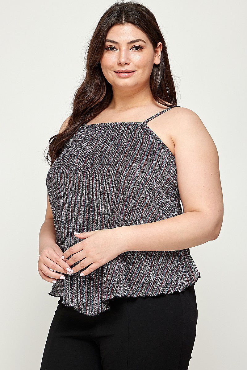 Metallic Stripe Handkerchief Plus Size Top - Tigbuls Variety Fashion