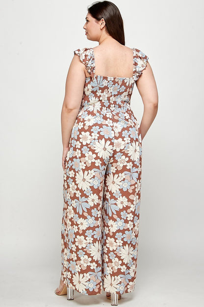 Floral Print Smocked Jumpsuit - Tigbuls Variety Fashion