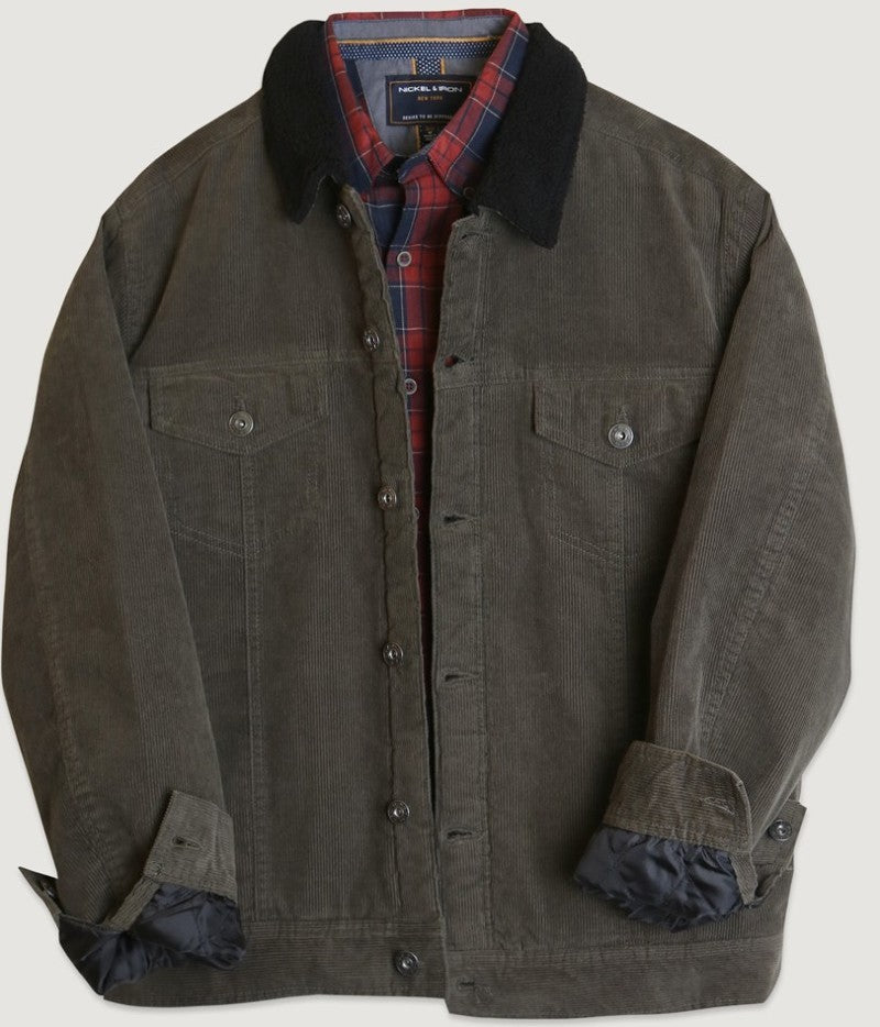 Men's Casual Green Corduroy Lined Trucker Jacket - Tigbuls Variety Fashion