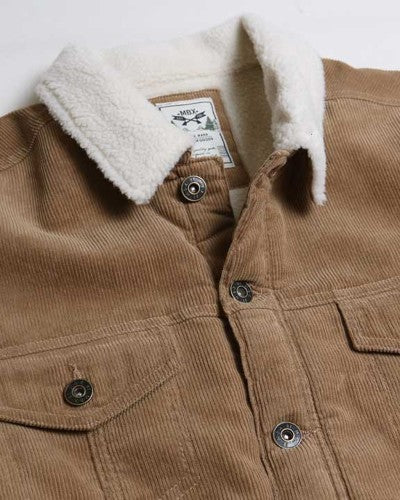 Men's Casual Brown Corduroy Lined Trucker Jacket - Tigbuls Variety Fashion
