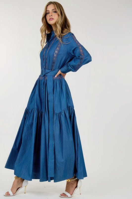 Long Sleeve Blue Maxi Dress - Tigbuls Variety Fashion