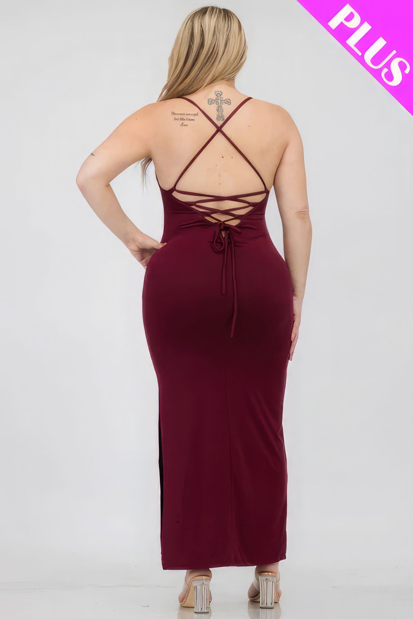 Plus Size Crisscross Back Split Thigh Maxi Dress - Tigbuls Variety Fashion