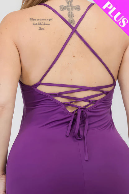 Plus Size Crisscross Back Split Thigh Maxi Dress - Tigbuls Variety Fashion