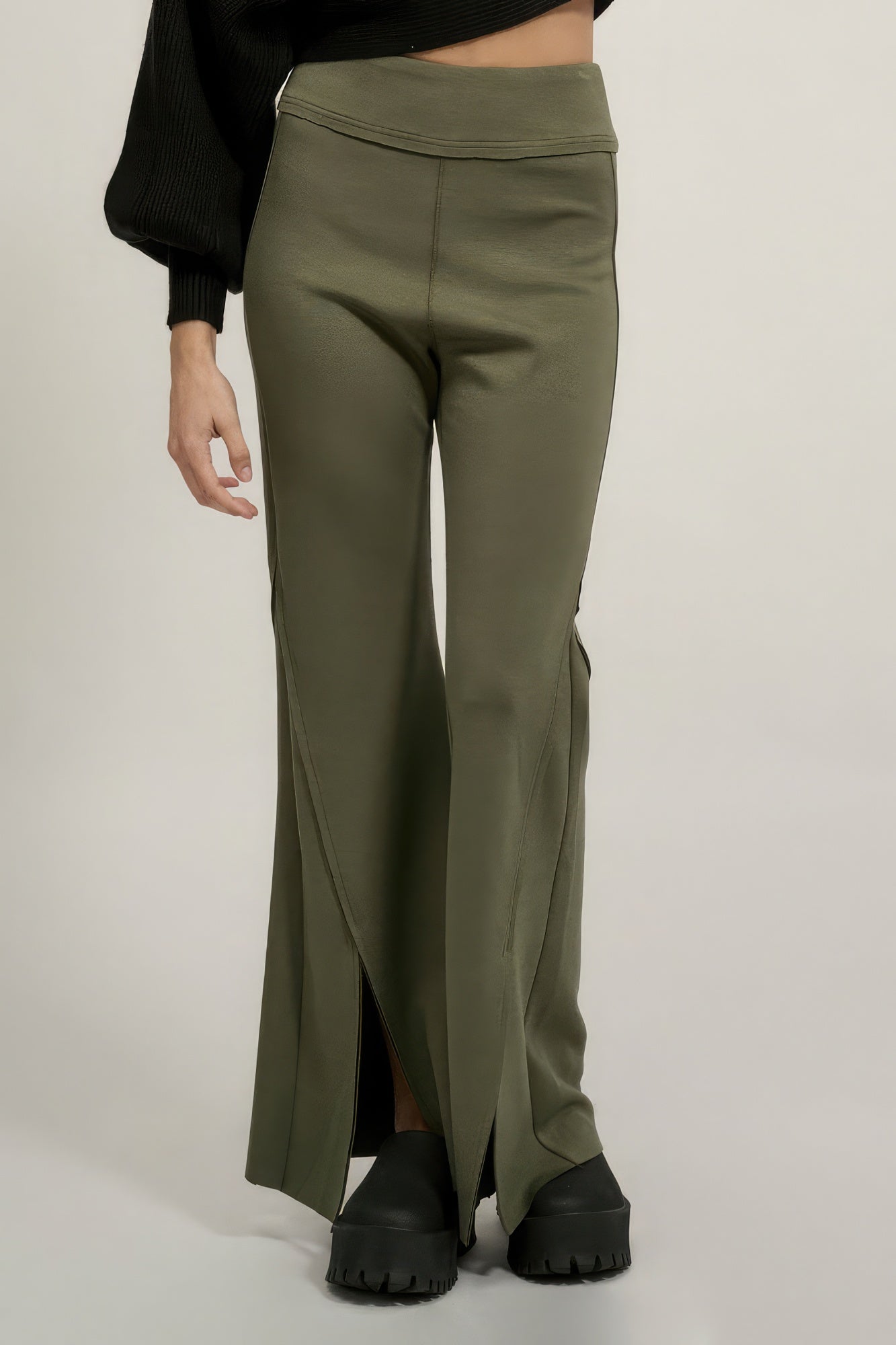 Solid Raw Edge Expose Seam Flare Pants - Tigbuls Variety Fashion