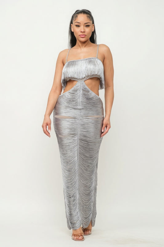 Silver Lux Fringe Maxi Dress - Tigbuls Variety Fashion