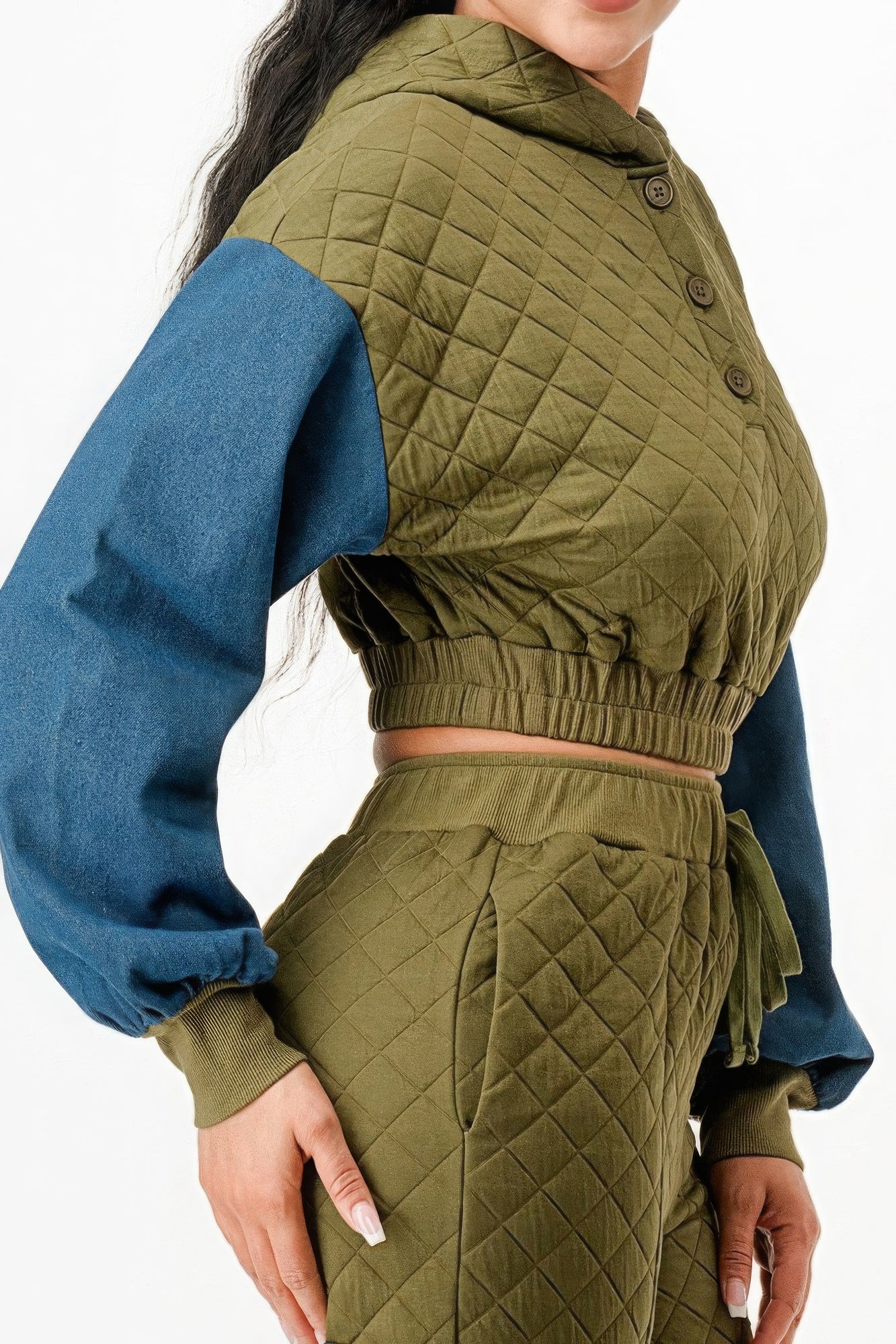 Olive/Denim Blue Two Piece Set Pants & Jacket - Tigbuls Variety Fashion