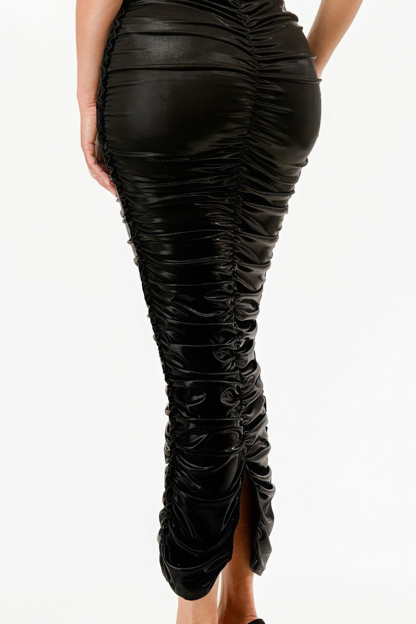 Black Metallic Ruched Halter Maxi Dress - Tigbuls Variety Fashion