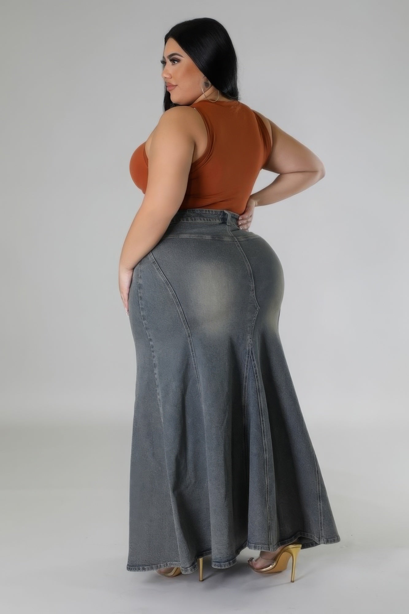 Plus Size High-waisted Stretch Denim Skirt - Tigbuls Variety Fashion