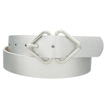 Mirrored Triangle Cracked Pu Buckle Belt - Tigbuls Variety Fashion