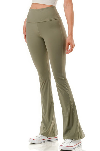 Super High Waist Premium Green Yoga Flare Pants - Tigbuls Variety Fashion