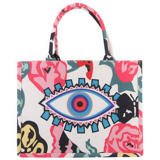 Flower Evil Eye Print Tote Bag - Tigbuls Variety Fashion
